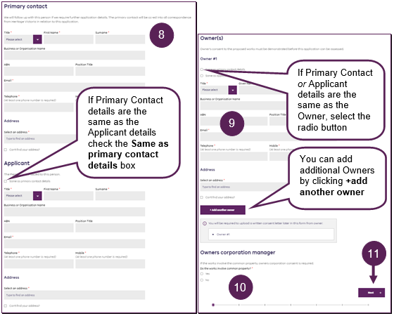 Screen shot of steps 8 to 11