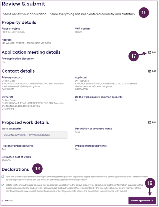Screen shot of steps 16 to 19