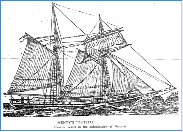 Illustration of Henty's 'Thistle', a pioneer vessel in the colonisation of Victoria   