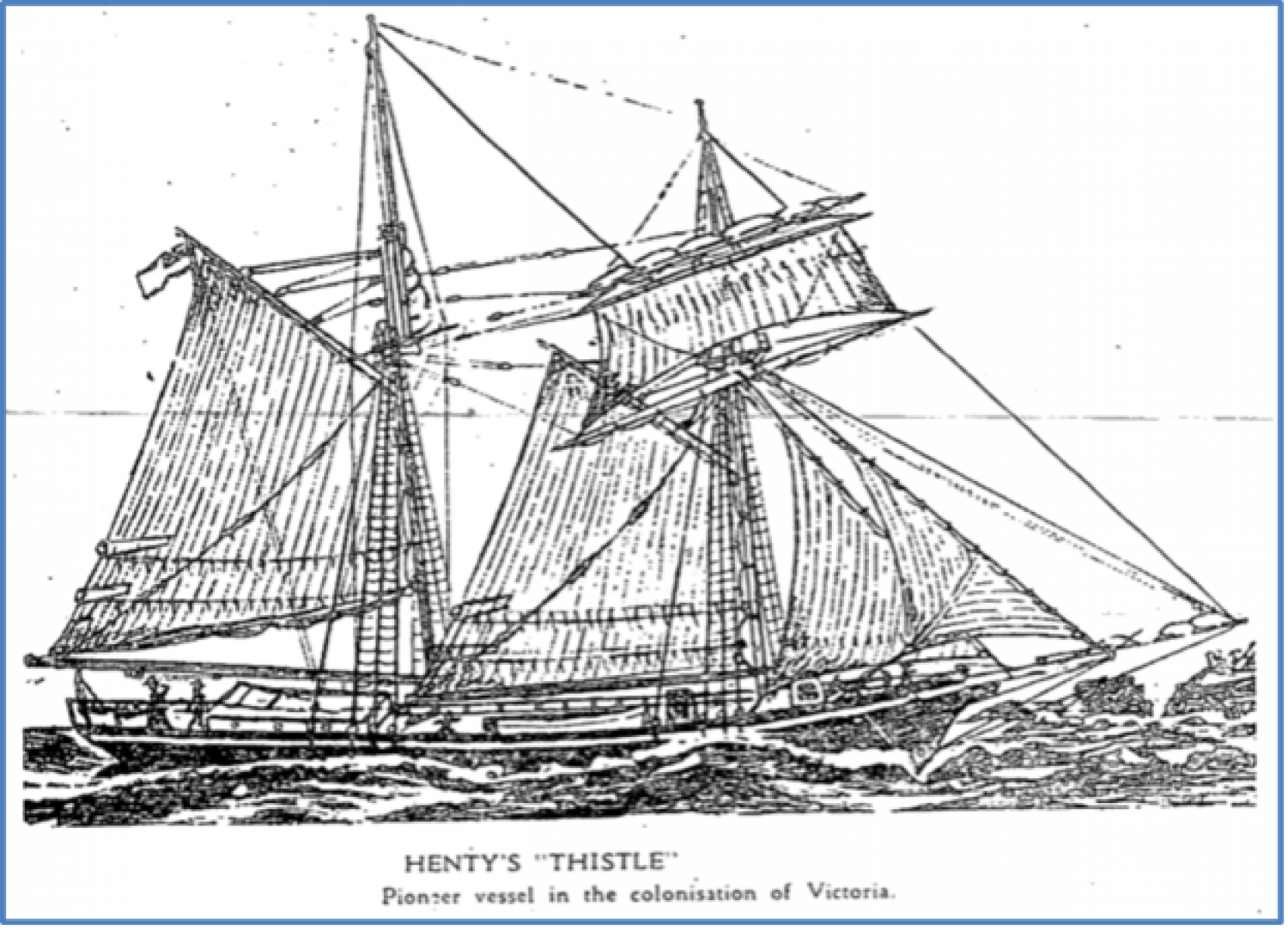 Illustration of Henty's 'Thistle', a pioneer vessel in the colonisation of Victoria