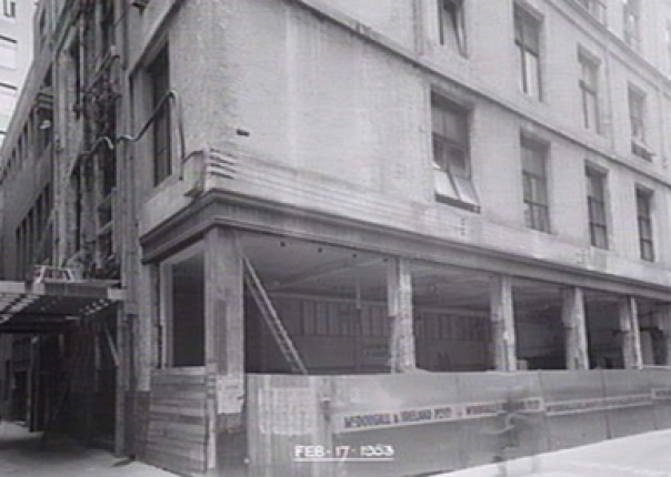 Exterior photo ground floor and basement to form shopfronts to Degraves Street and the undercroft and entry stairs to the arcade from Degraves Street. 