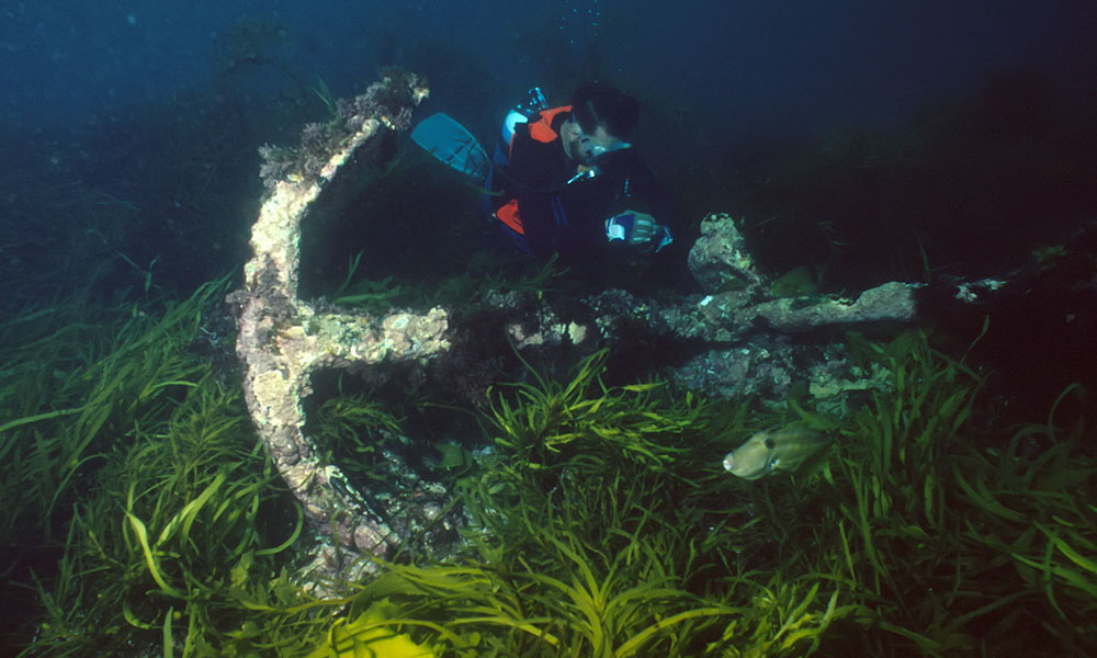 Maritime underwater shot of anchor  