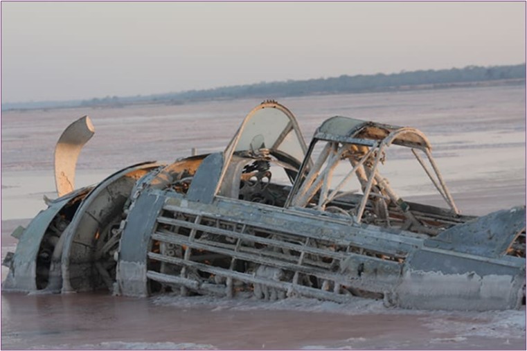 Wreck of Cac Wirraway (A20-714) Aircraft in Lake Corangamite, Victoria. Image shows a wreck of an aircraft in a lake.   