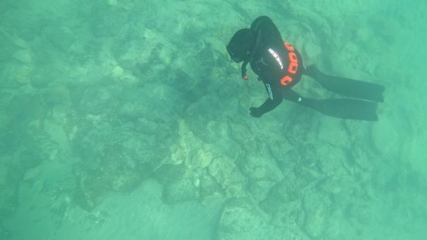 Image shows a diver underwater viewing the wreck.